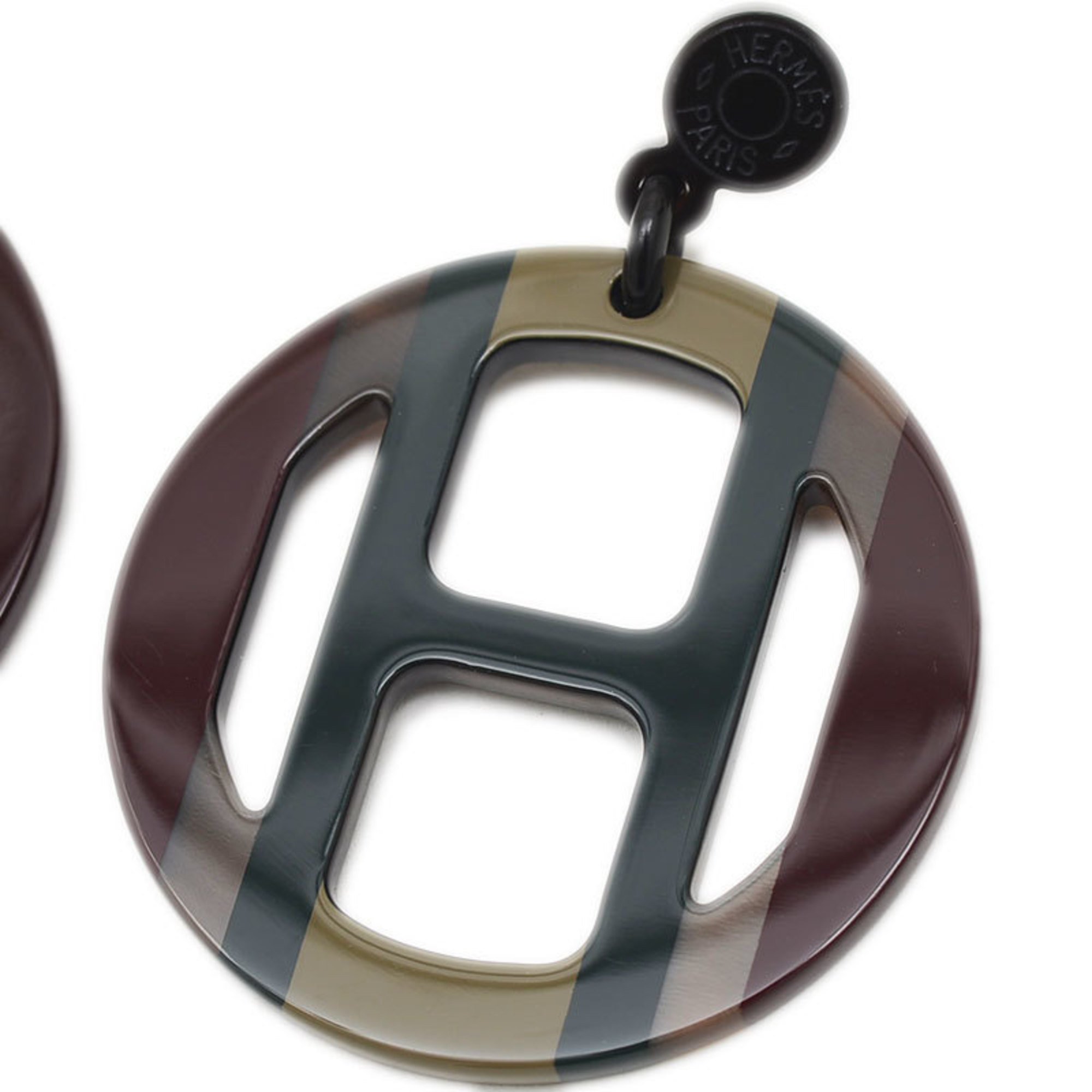 Hermes H Equipe Earrings Buffalo Horn Loden