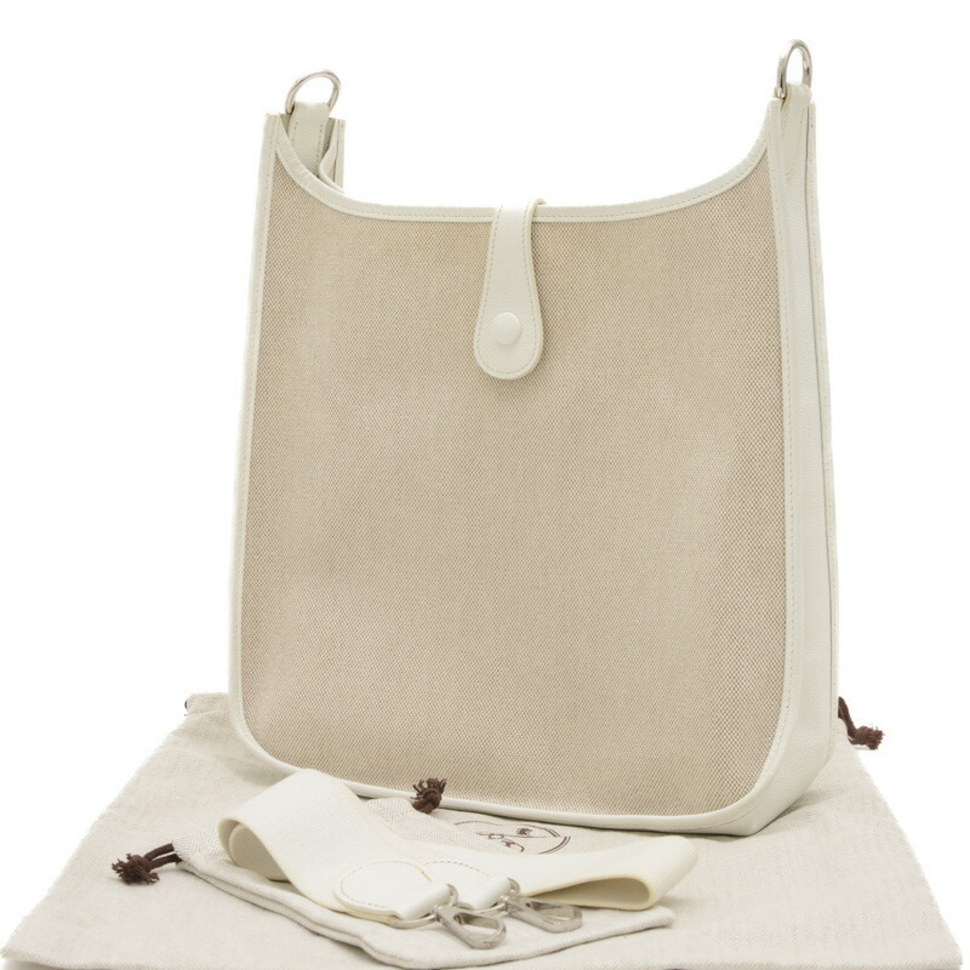 Hermes Evelyn PM Shoulder Bag Toile Leather White H Stamp