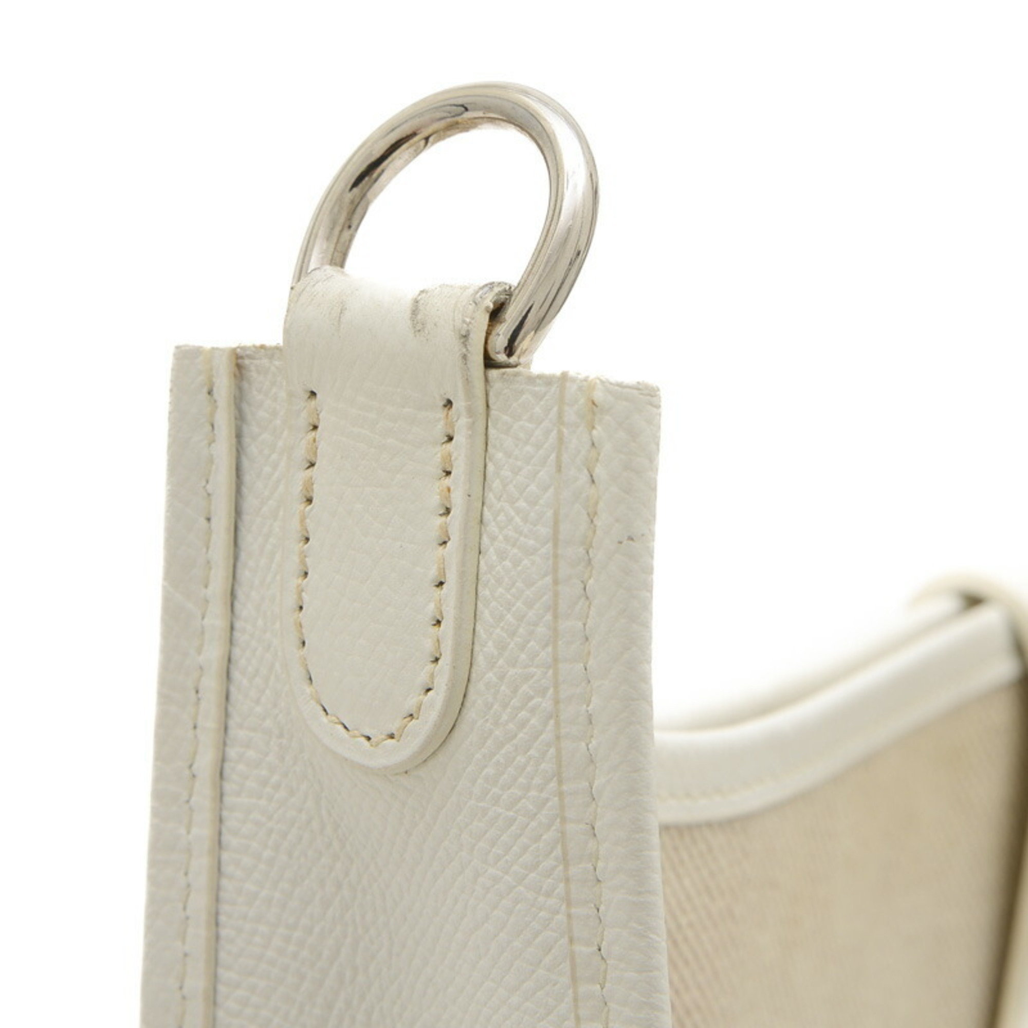 Hermes Evelyn PM Shoulder Bag Toile Leather White H Stamp