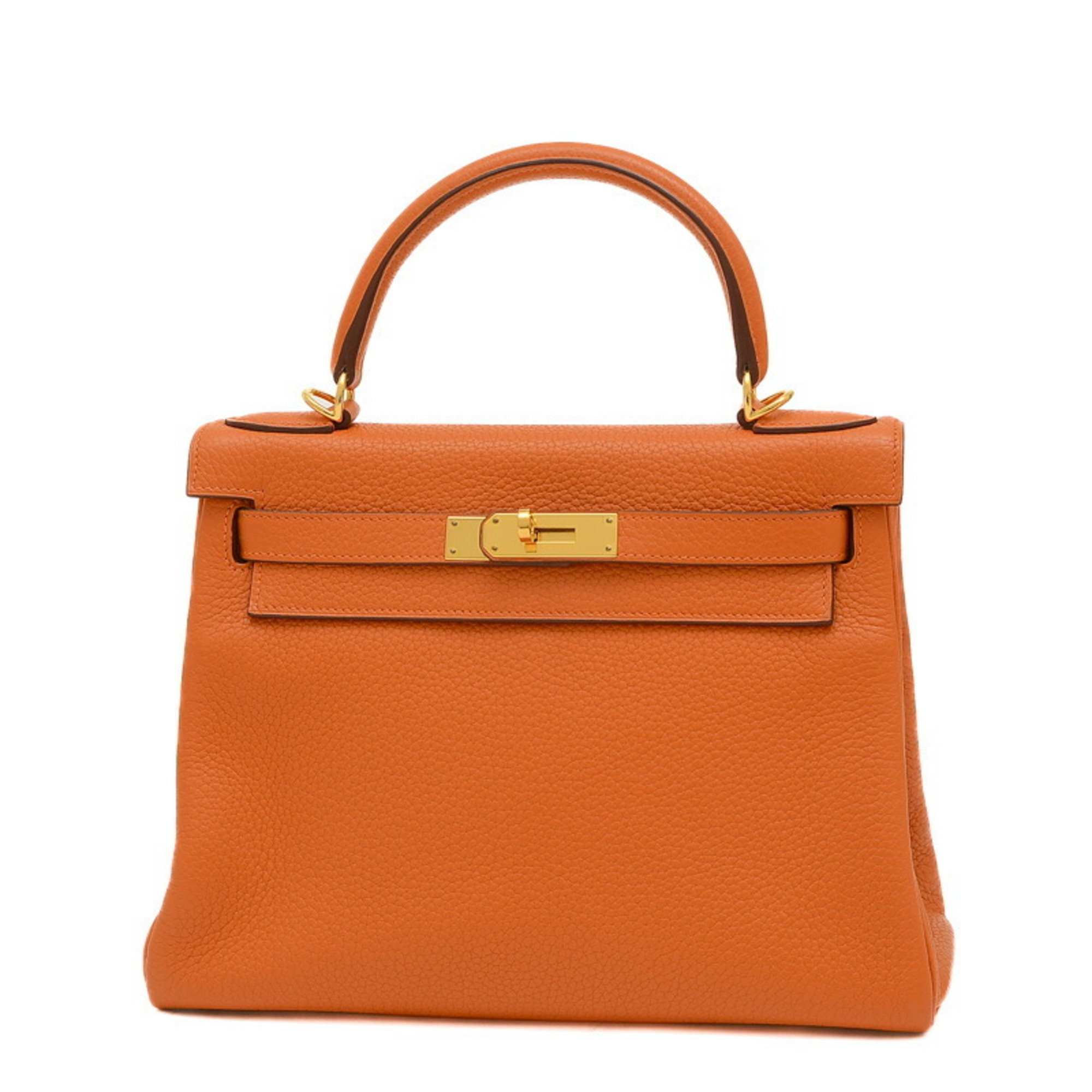 Hermes Kelly 28 Inner Stitching Handbag Taurillon Orange X Stamp