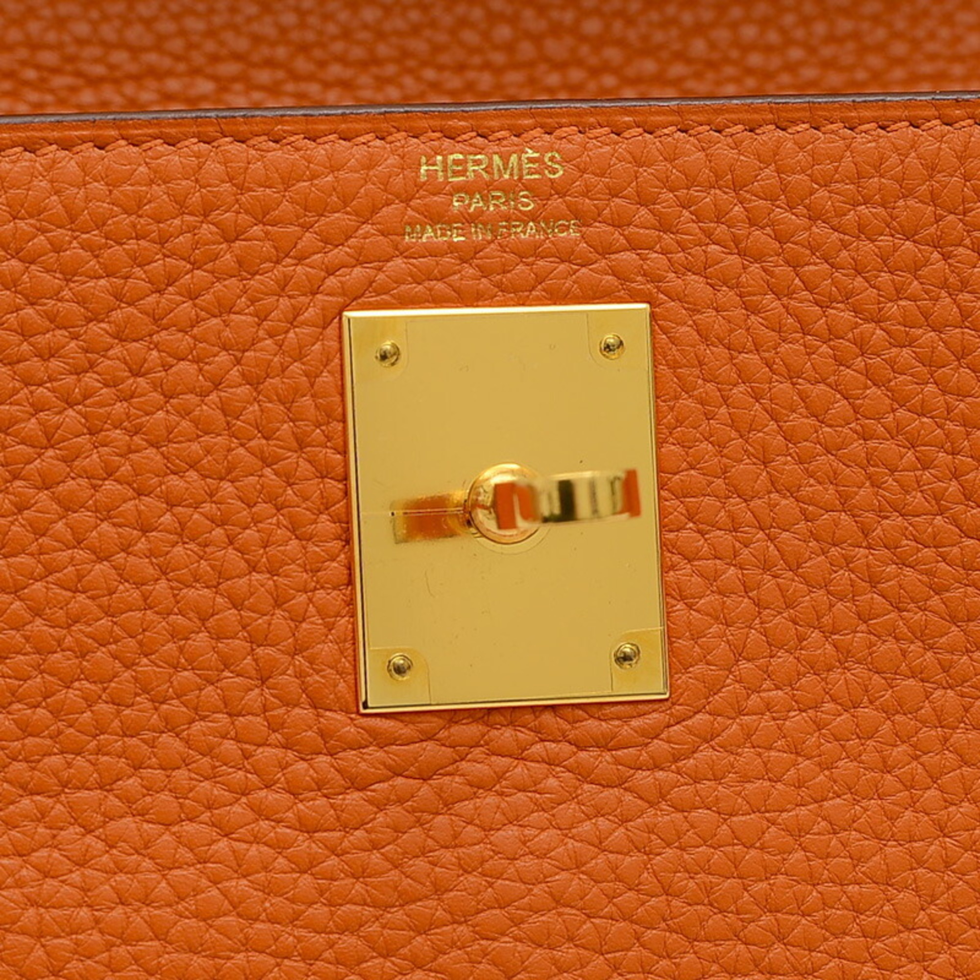 Hermes Kelly 28 Inner Stitching Handbag Taurillon Orange X Stamp