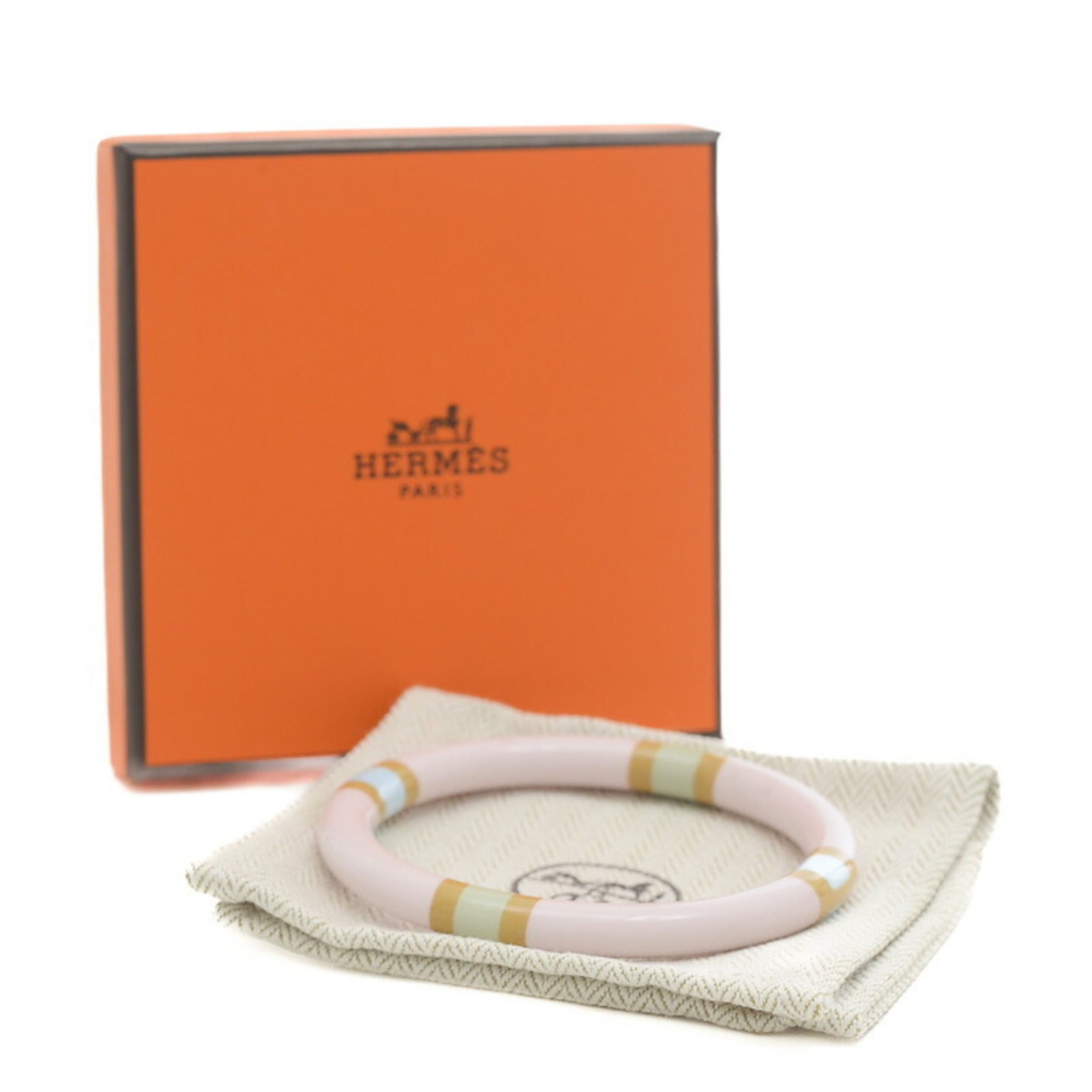 Hermes H Equipe PM Bracelet Bangle Lacquer Wood Pink T2 Size