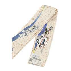 Hermes Twilly Space Derby Scarf Cream Blue Multicolor 100% Silk