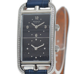 Hermes Nantucket Watch for Women, Diamond Bezel, Dual Time, Black Dial, Quartz, NA3.230