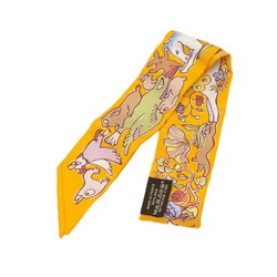 Hermes Twilly Scarf, Mille et Un Lapins, Yellow, 100% Silk