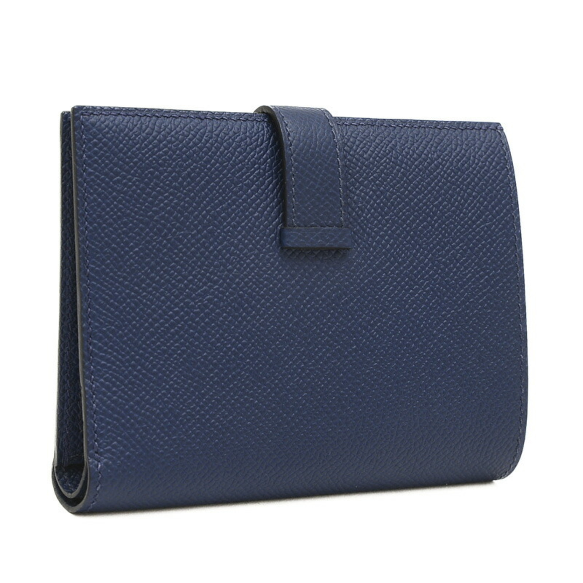 Hermes Bearn Compact Bi-fold Wallet Epson Blue Navy W Engraved