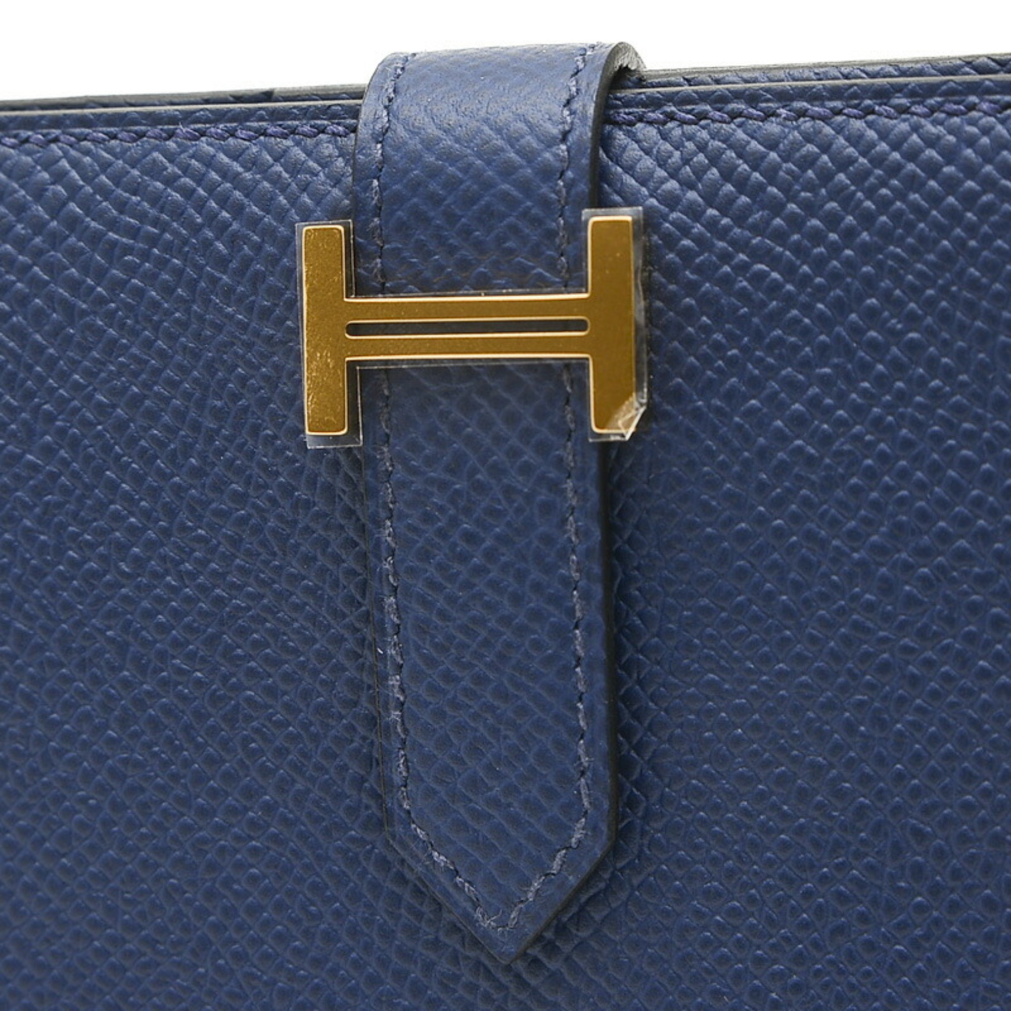 Hermes Bearn Compact Bi-fold Wallet Epson Blue Navy W Engraved