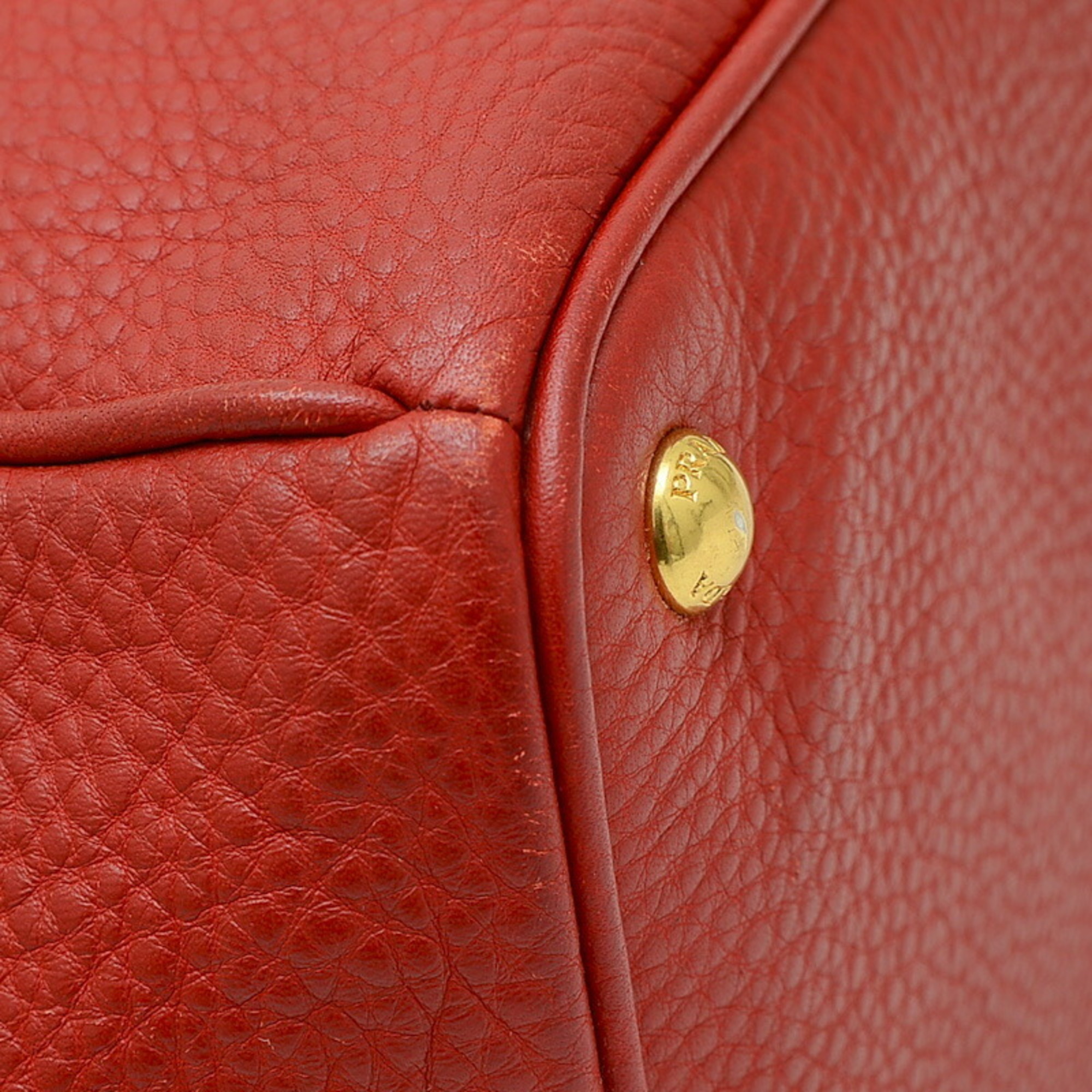 Prada Tote Bag Leather Red BN2579 Shoulder Strap Missing