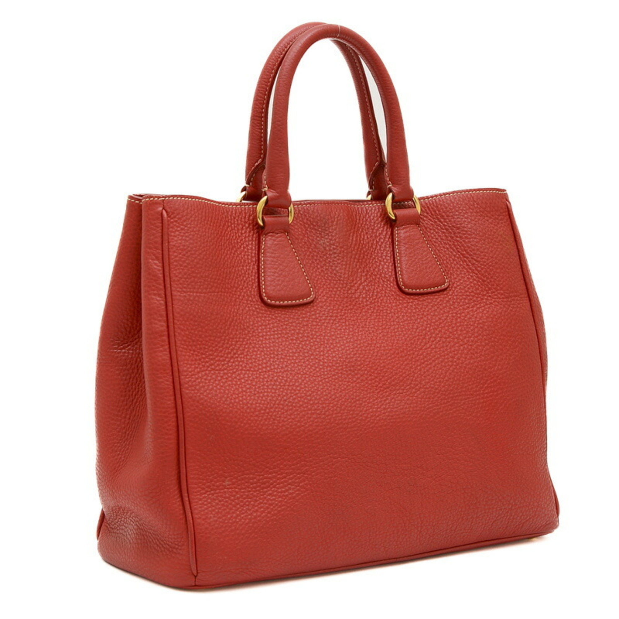 Prada Tote Bag Leather Red BN2579 Shoulder Strap Missing