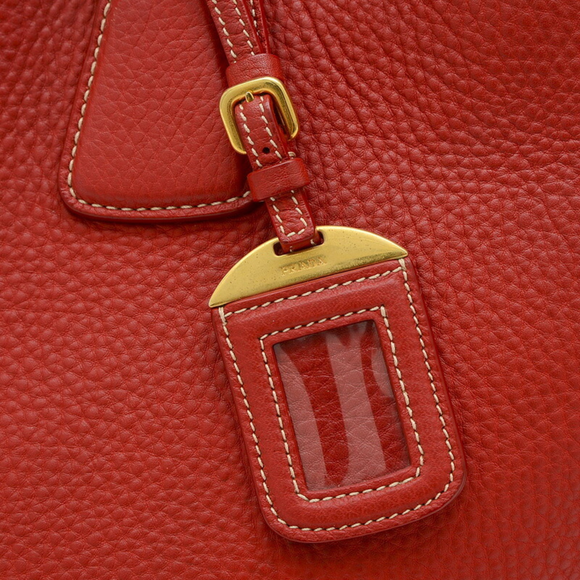 Prada Tote Bag Leather Red BN2579 Shoulder Strap Missing