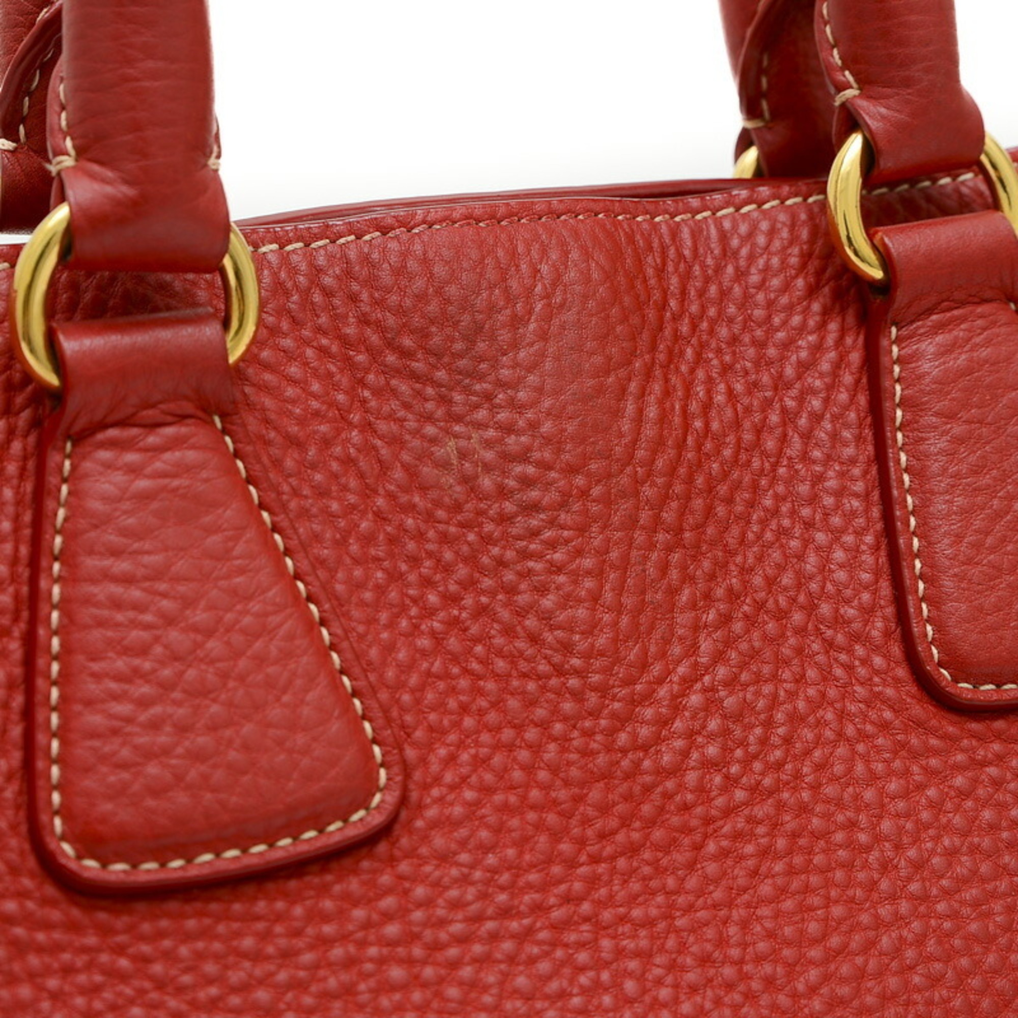 Prada Tote Bag Leather Red BN2579 Shoulder Strap Missing