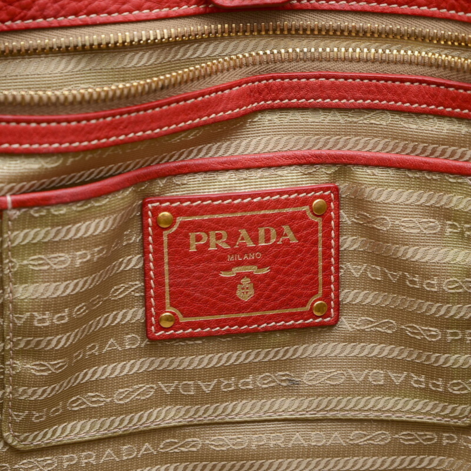 Prada Tote Bag Leather Red BN2579 Shoulder Strap Missing