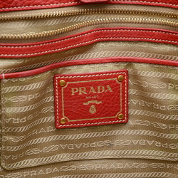 Prada Tote Bag Leather Red BN2579 Shoulder Strap Missing