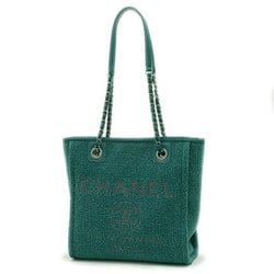 Chanel Deauville PM Chain Tote Bag Canvas Green