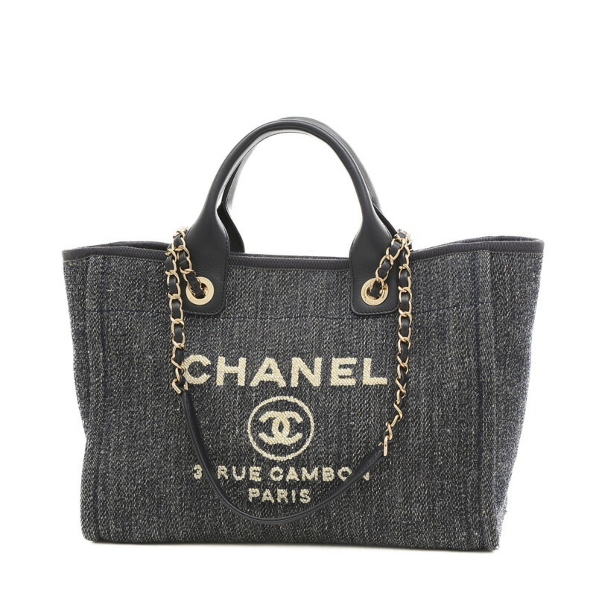 Chanel Deauville Small Tote Bag Canvas Leather Navy AS3257