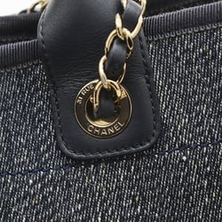 Chanel Deauville Small Tote Bag Canvas Leather Navy AS3257