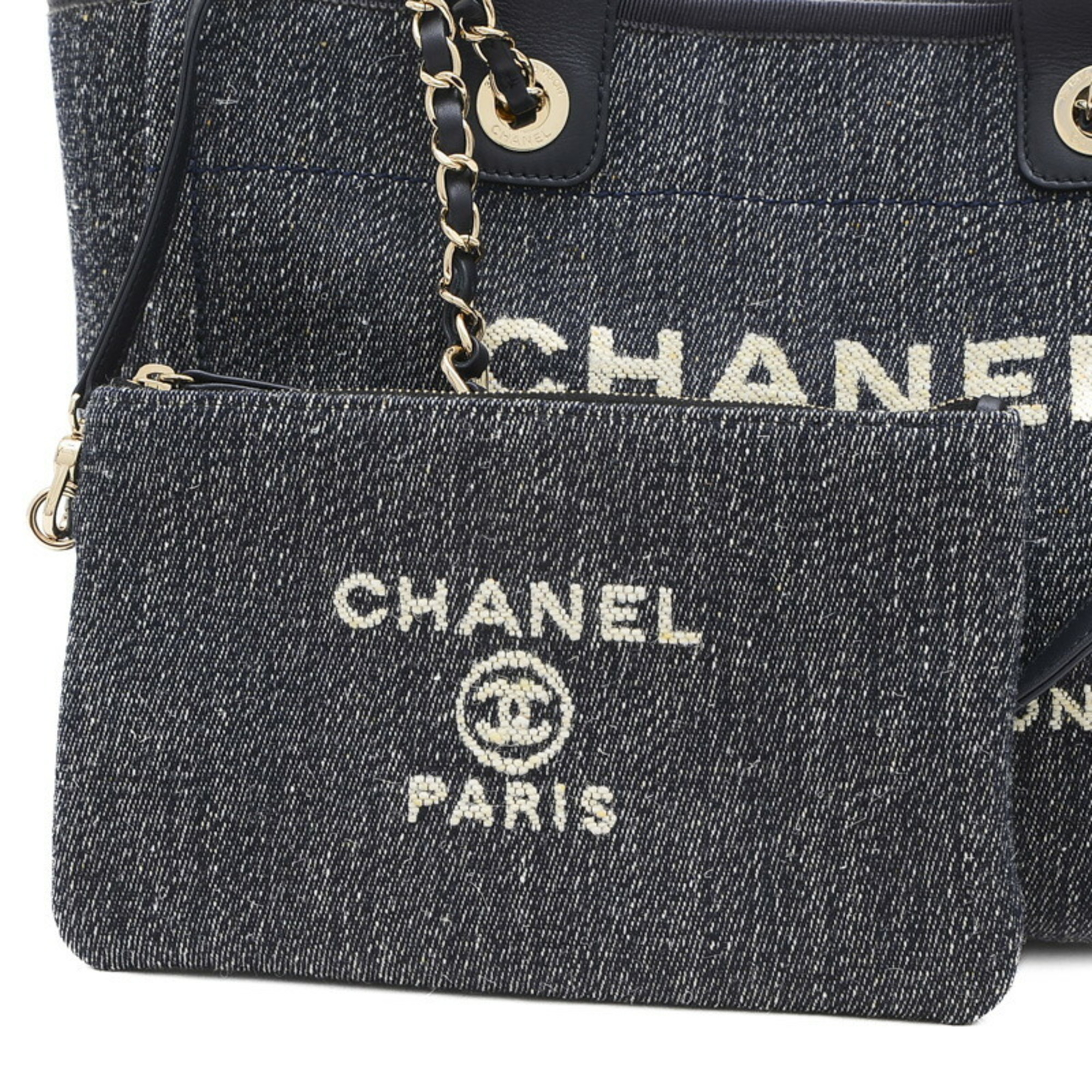 Chanel Deauville Small Tote Bag Canvas Leather Navy AS3257