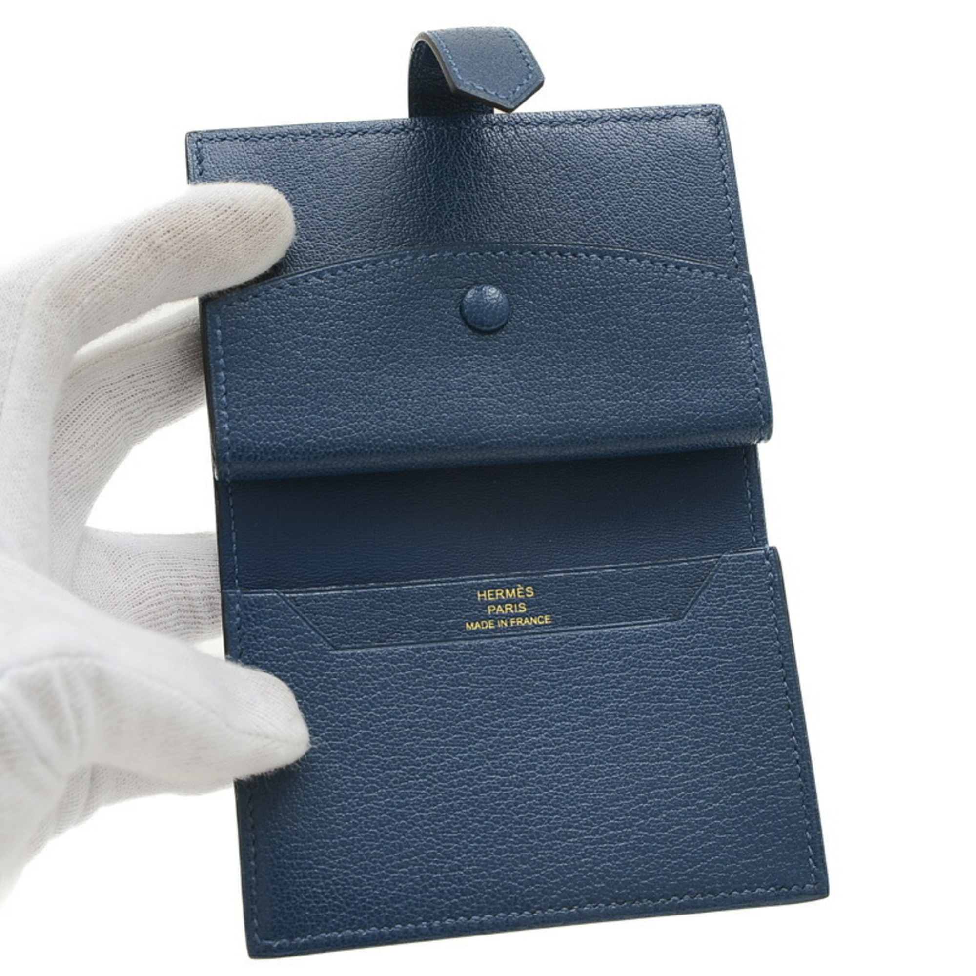 Hermes Bearn Wallet Wallet/Coin Case Chevre Deep Blue B Stamp