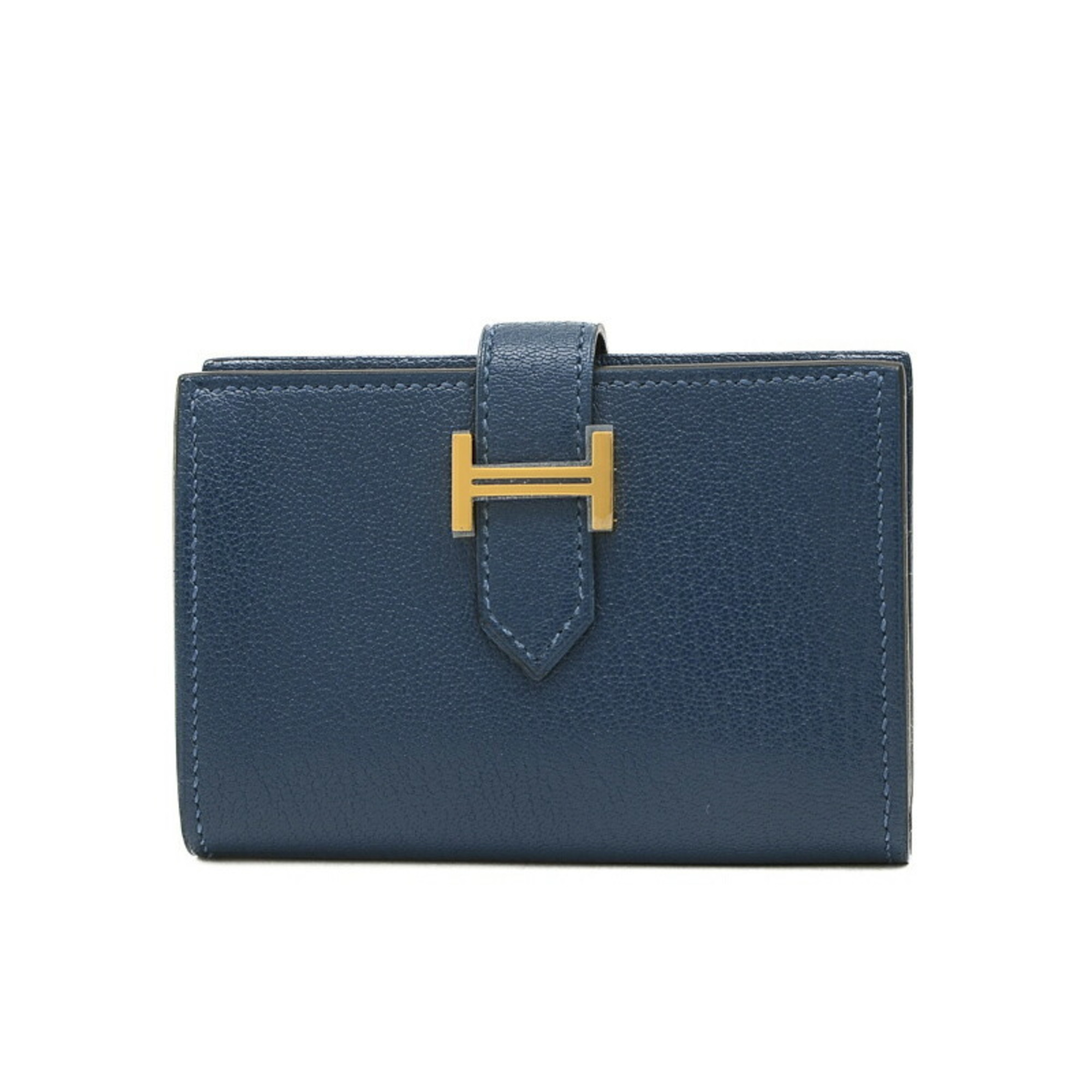 Hermes Bearn Wallet Wallet/Coin Case Chevre Deep Blue B Stamp