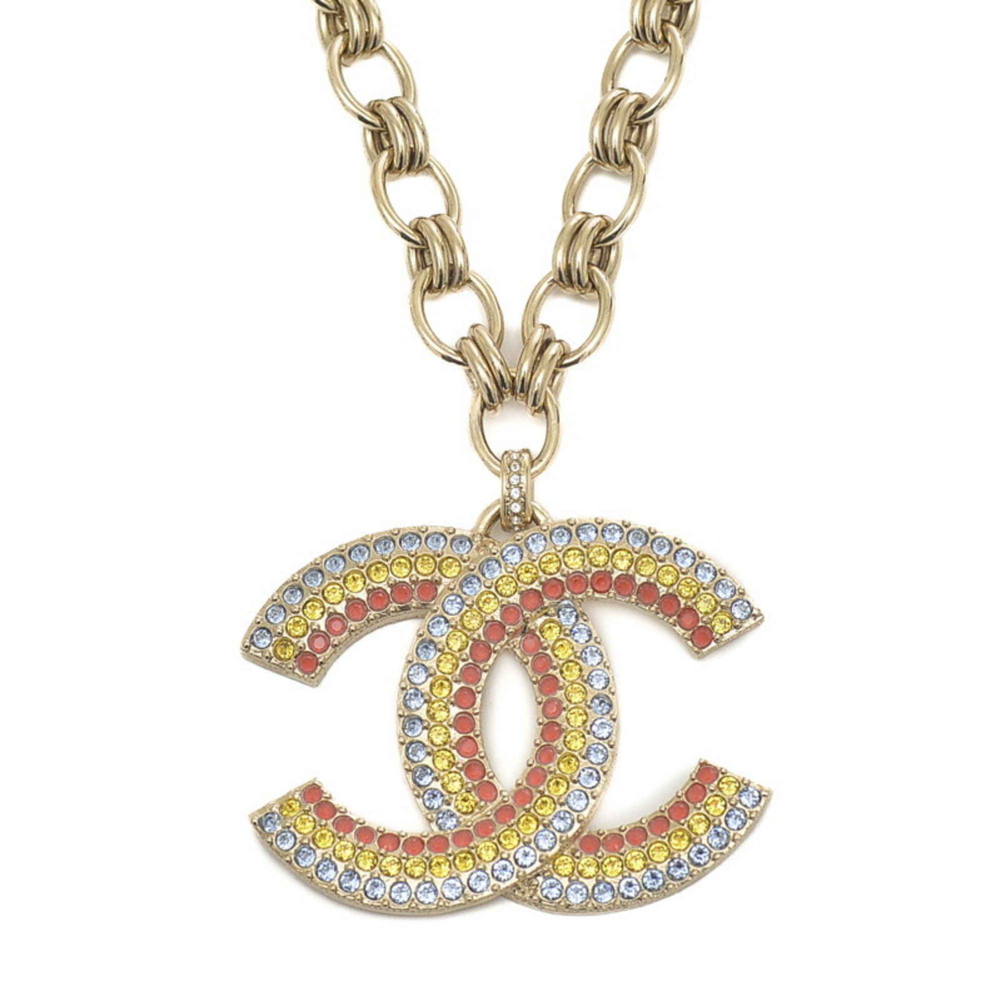 Chanel Coco Mark Necklace Rainbow Gold Blue Yellow Orange A23C