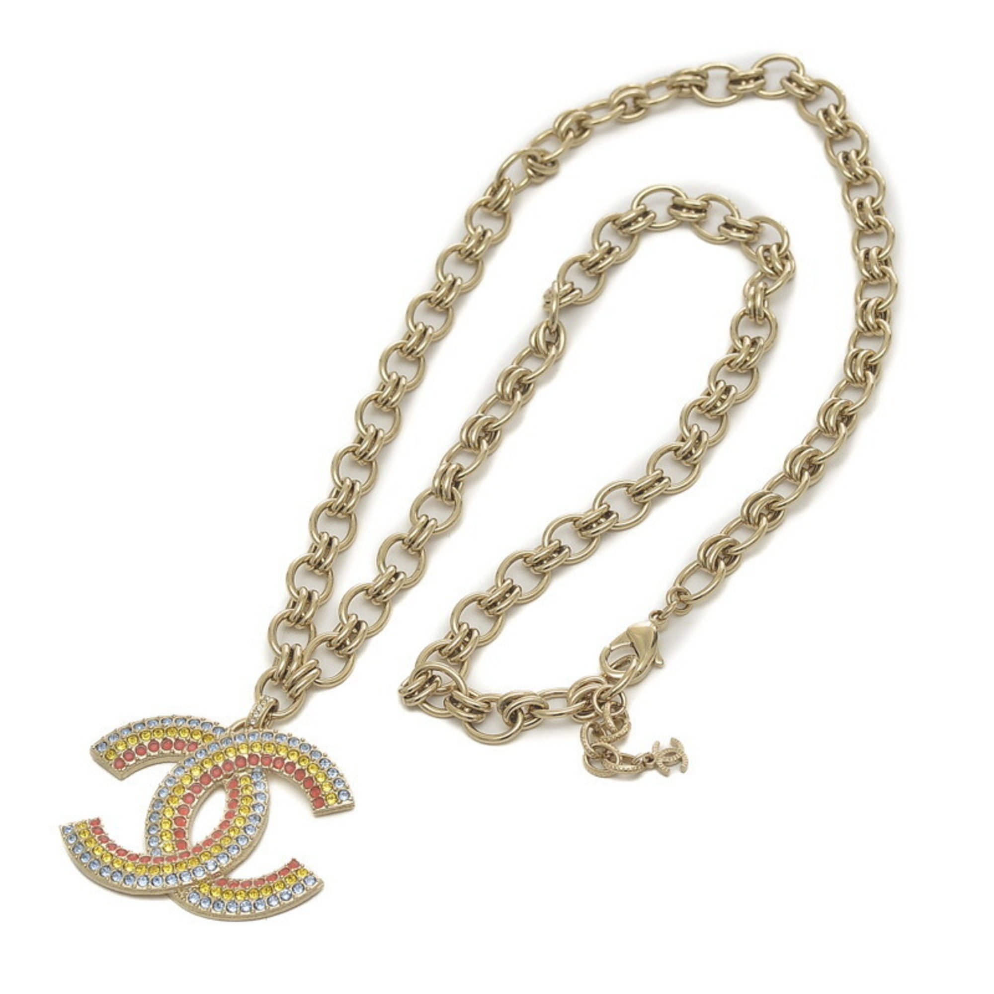 Chanel Coco Mark Necklace Rainbow Gold Blue Yellow Orange A23C