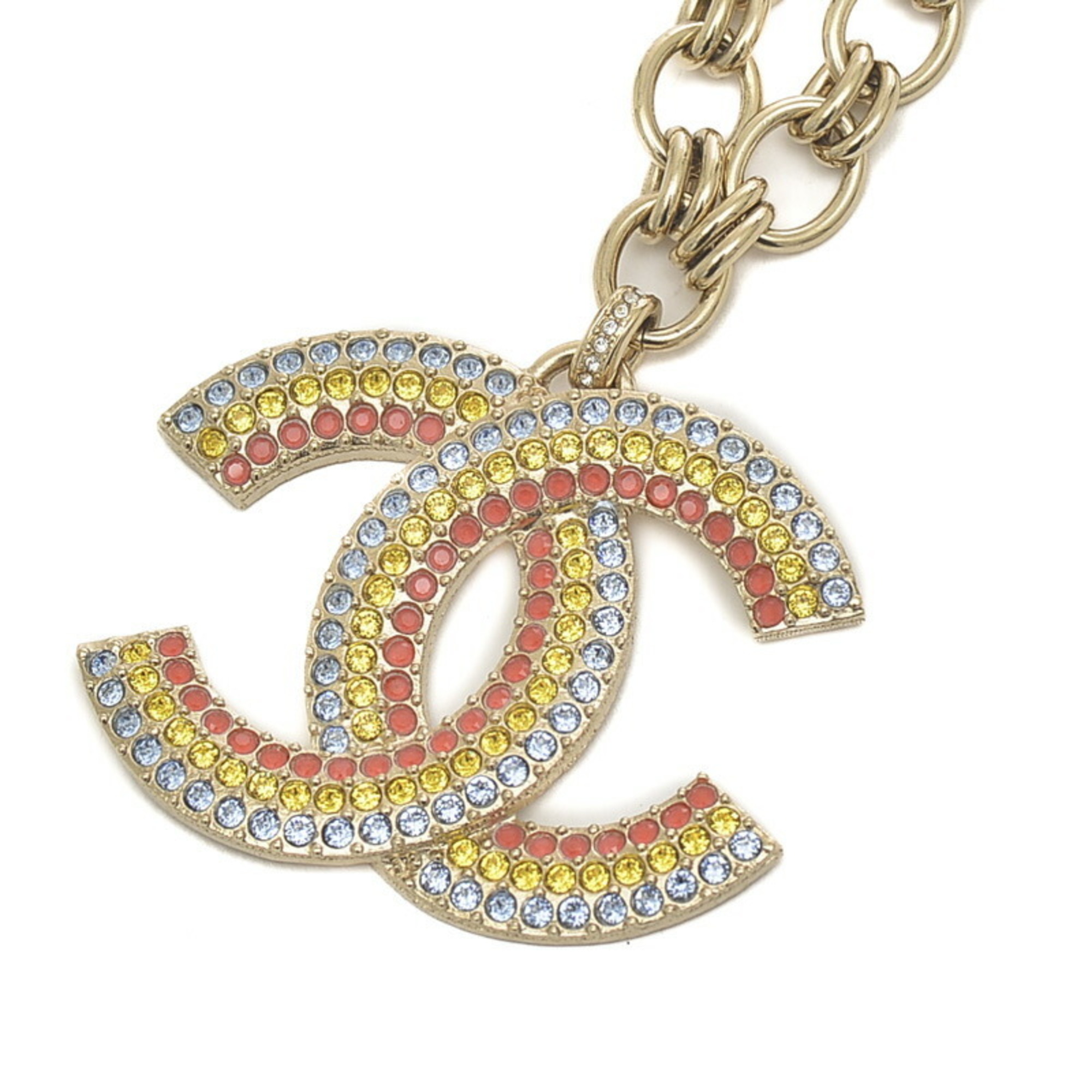 Chanel Coco Mark Necklace Rainbow Gold Blue Yellow Orange A23C