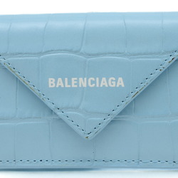 Balenciaga Paper Wallet Tri-fold Light Blue Embossed Leather 391446