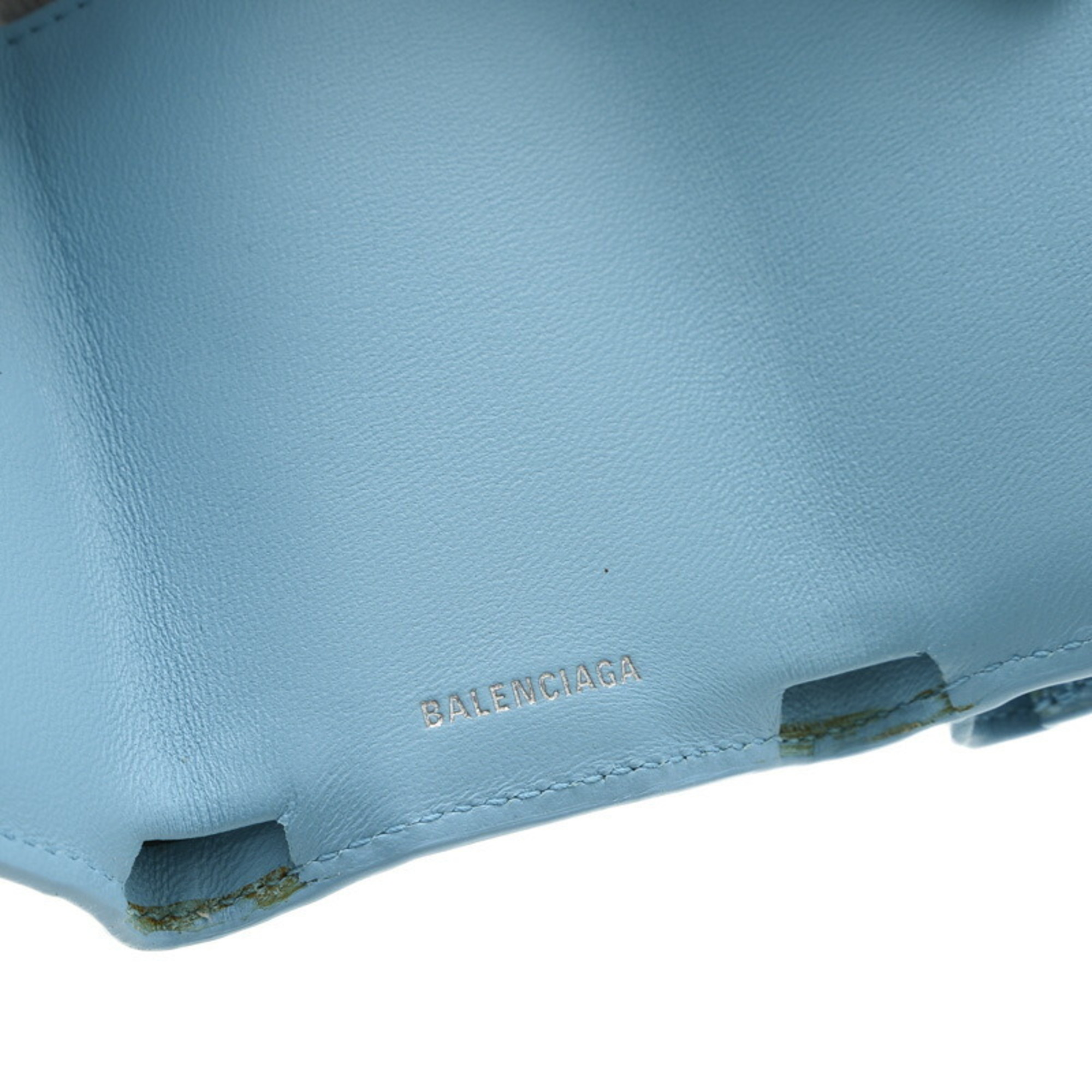 Balenciaga Paper Wallet Tri-fold Light Blue Embossed Leather 391446