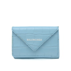 Balenciaga Paper Wallet Tri-fold Light Blue Embossed Leather 391446