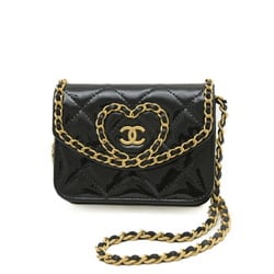 Chanel Matelasse Chain Clutch Shoulder Patent Leather Black AP4104