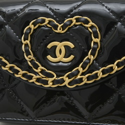 Chanel Matelasse Chain Clutch Shoulder Patent Leather Black AP4104