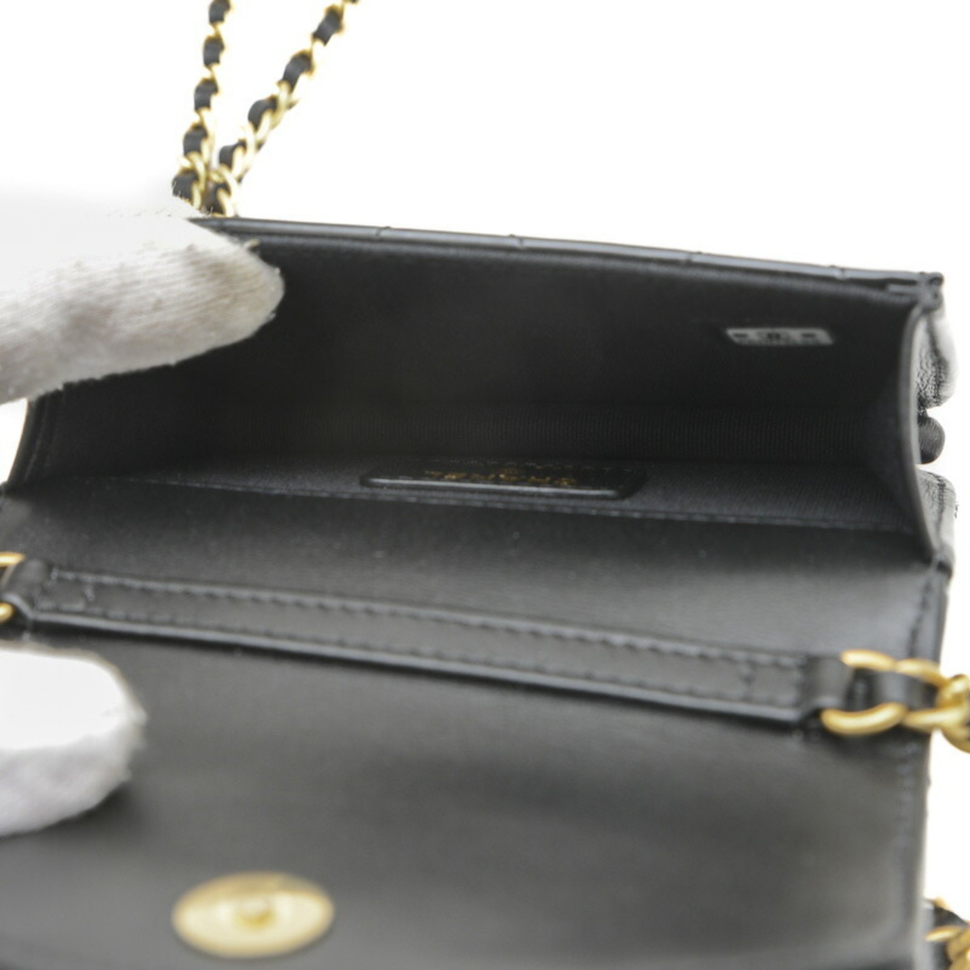 Chanel Matelasse Chain Clutch Shoulder Patent Leather Black AP4104