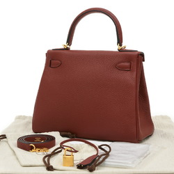 Hermes Kelly 28 Inner Stitching Handbag Togo Rouge Grenat B Stamp