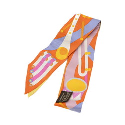 Hermes Twilly Parade en Fanfare Scarf Orange Silk