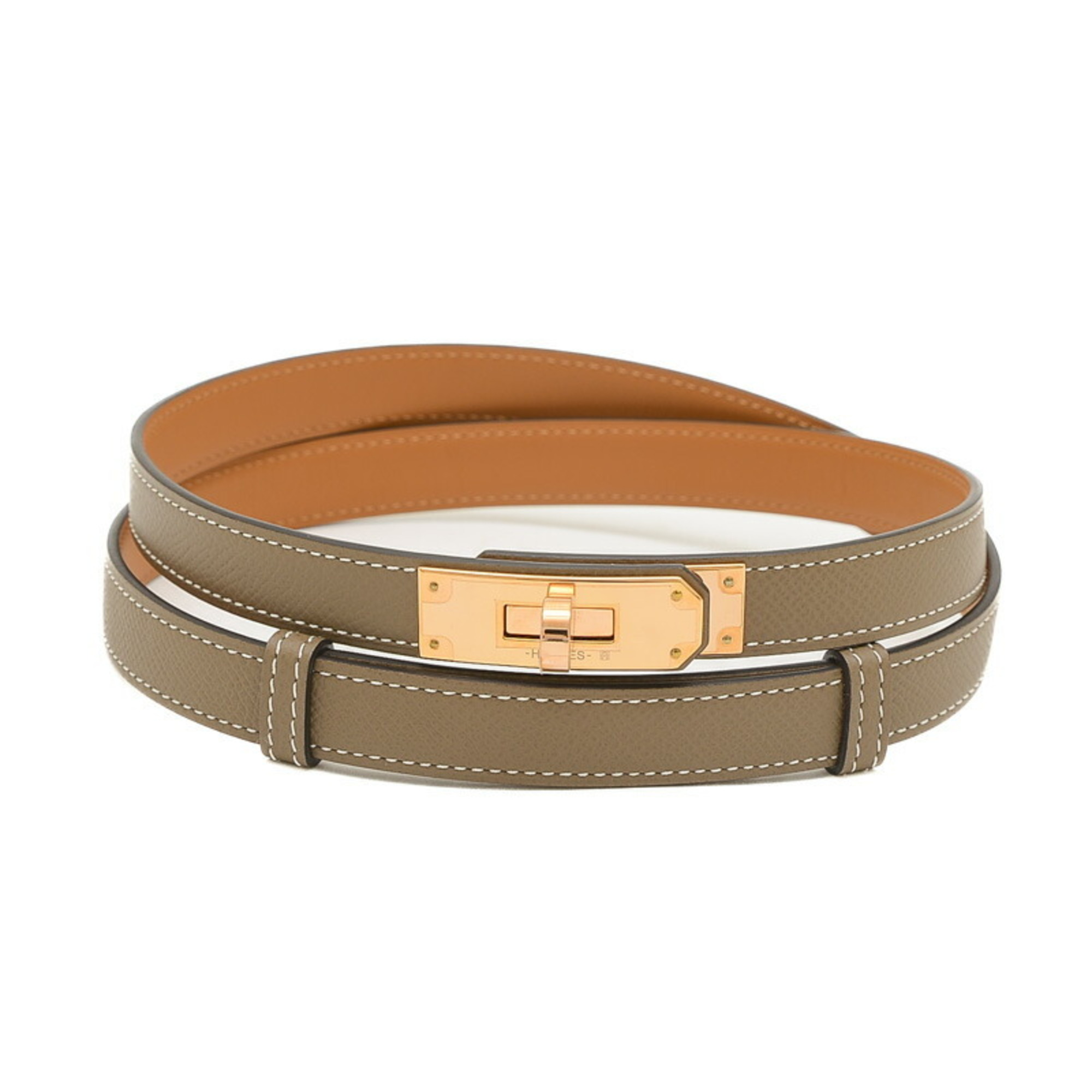 Hermes Kelly Belt 18 Women's Epson Etoupe Rose B Stamp