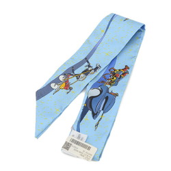 Hermes Twilly Space Derby Scarf Blue Jaune Rouge 100% Silk