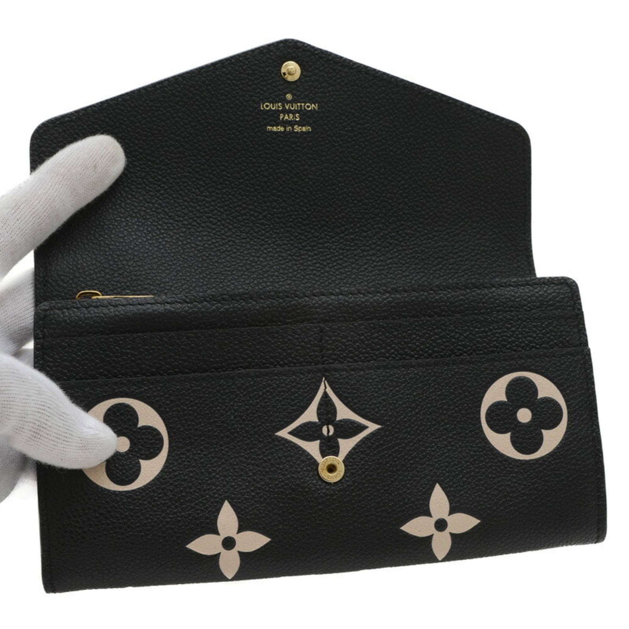 Louis Vuitton Monogram Empreinte Portefeuille Sarah Long Wallet Black Beige