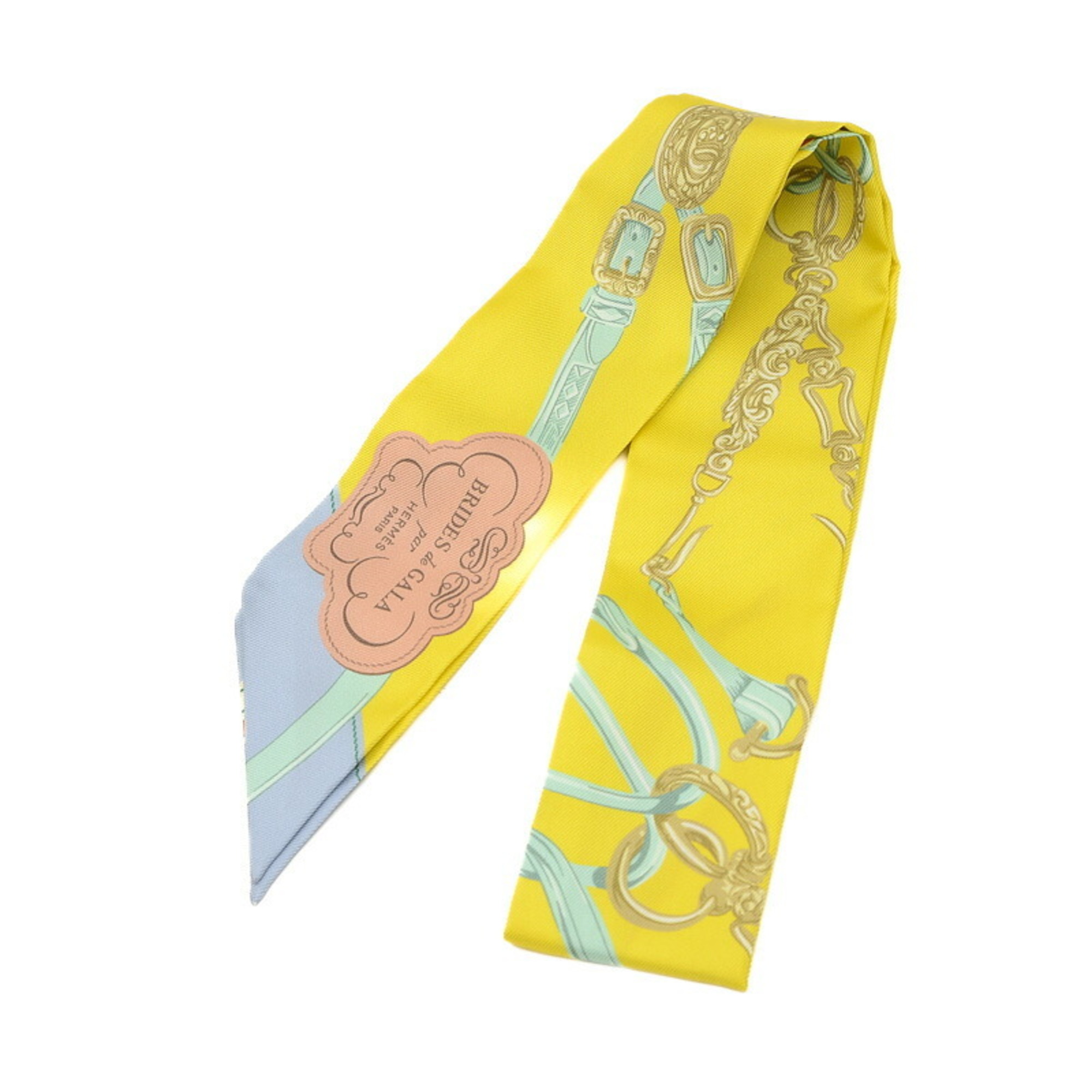 Hermes Twilly Scarf BRIDES DE GALA APPLIQ Yellow 100% Silk