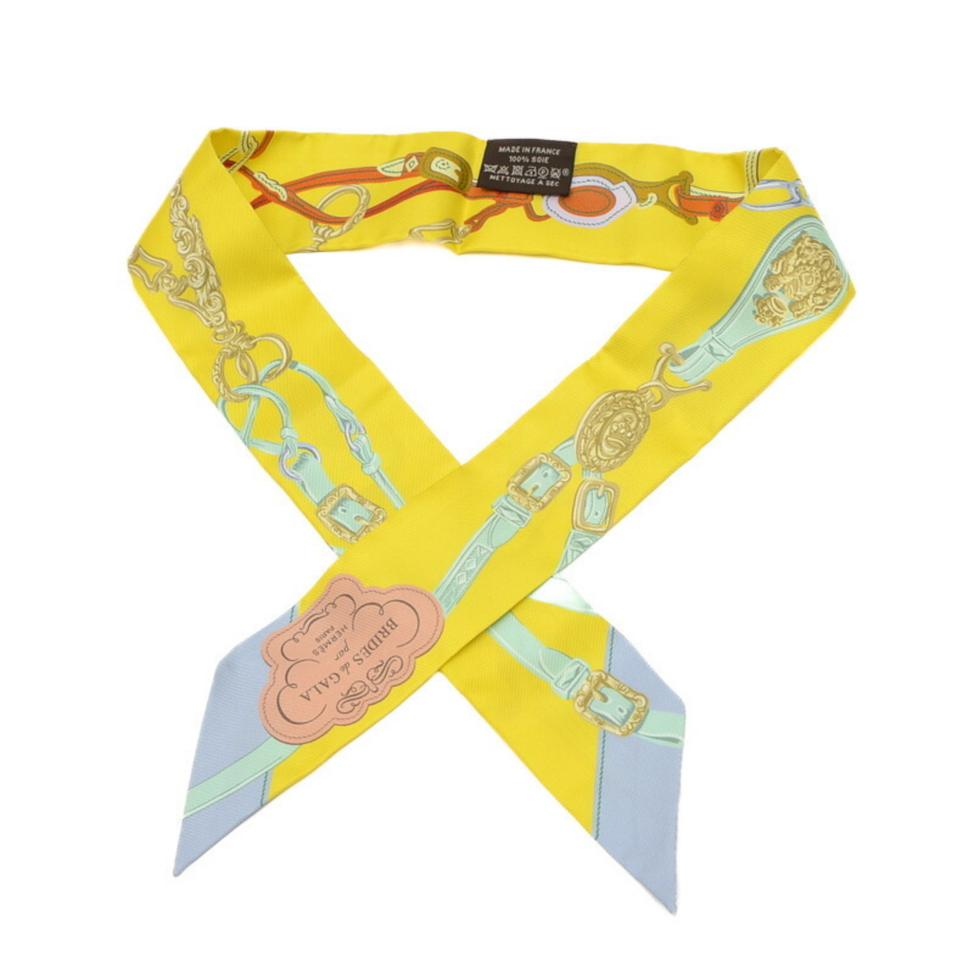 Hermes Twilly Scarf BRIDES DE GALA APPLIQ Yellow 100% Silk