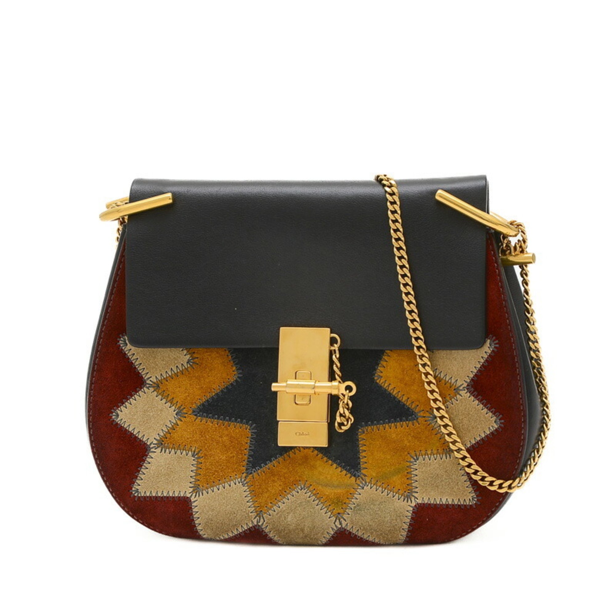 Chloé Chloe Drew Shoulder Bag Calf Suede Black Multicolor