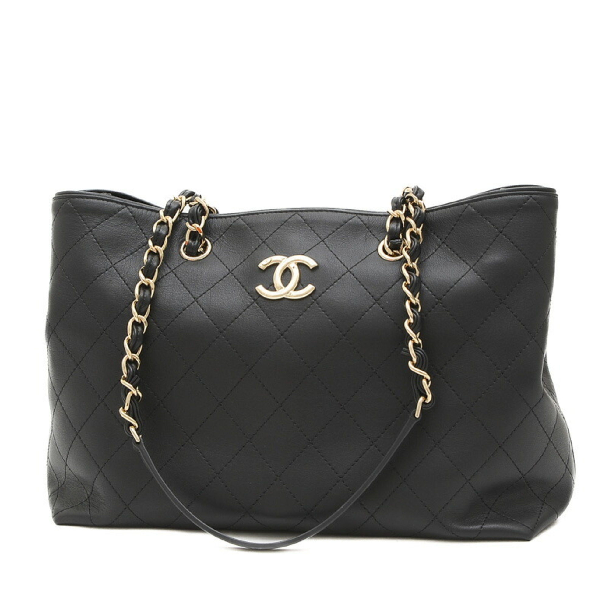 Chanel Tote Leather Black Champagne AS0355