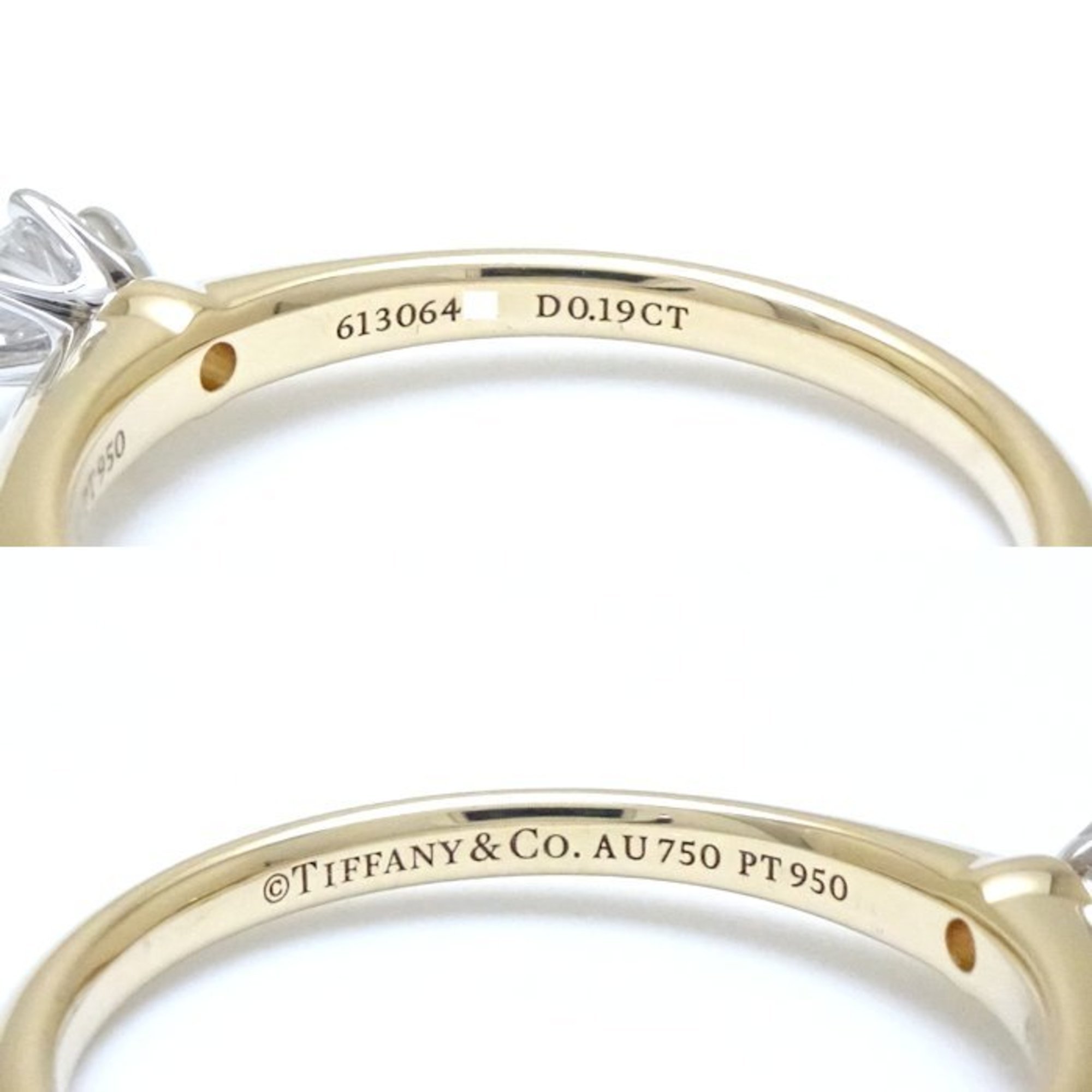 TIFFANY&Co. Tiffany Solitaire Ring, Single Diamond 0.19ct EVVS1.3Excellent, K18YG Yellow Gold x Pt950 Platinum 292363