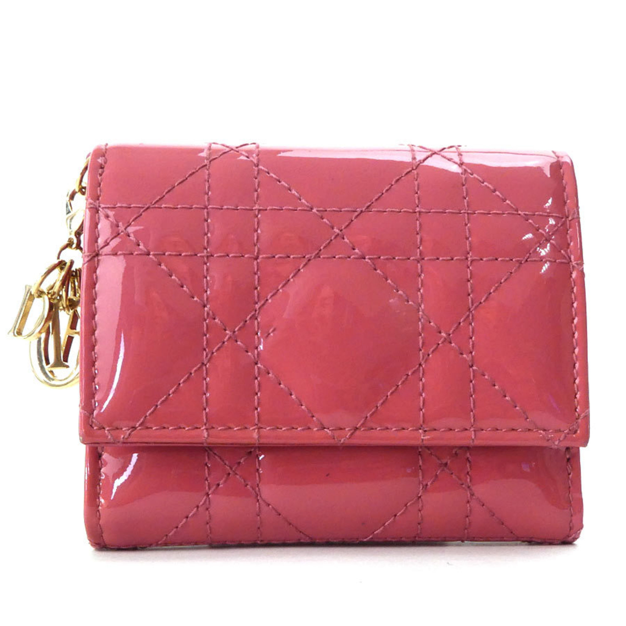 Christian Dior Tri-fold Wallet Patent Leather Pink Women's h30456i