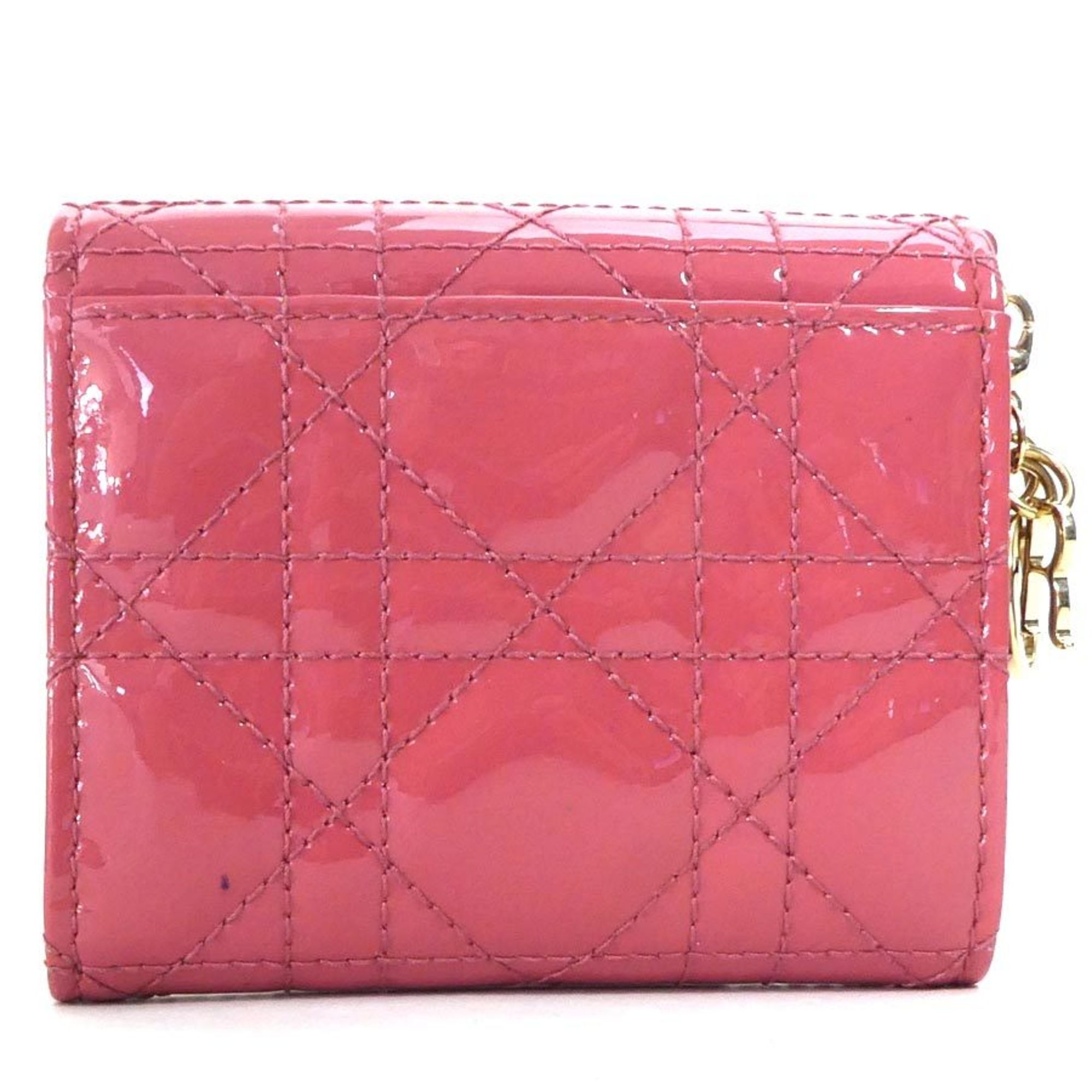 Christian Dior Tri-fold Wallet Patent Leather Pink Women's h30456i