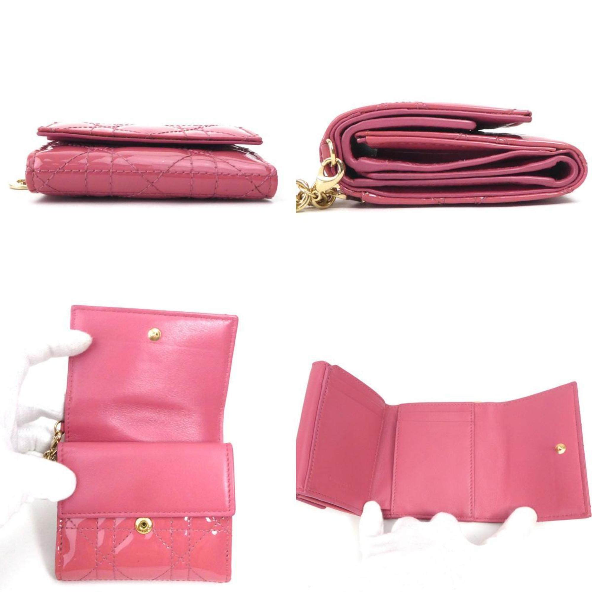 Christian Dior Tri-fold Wallet Patent Leather Pink Women's h30456i