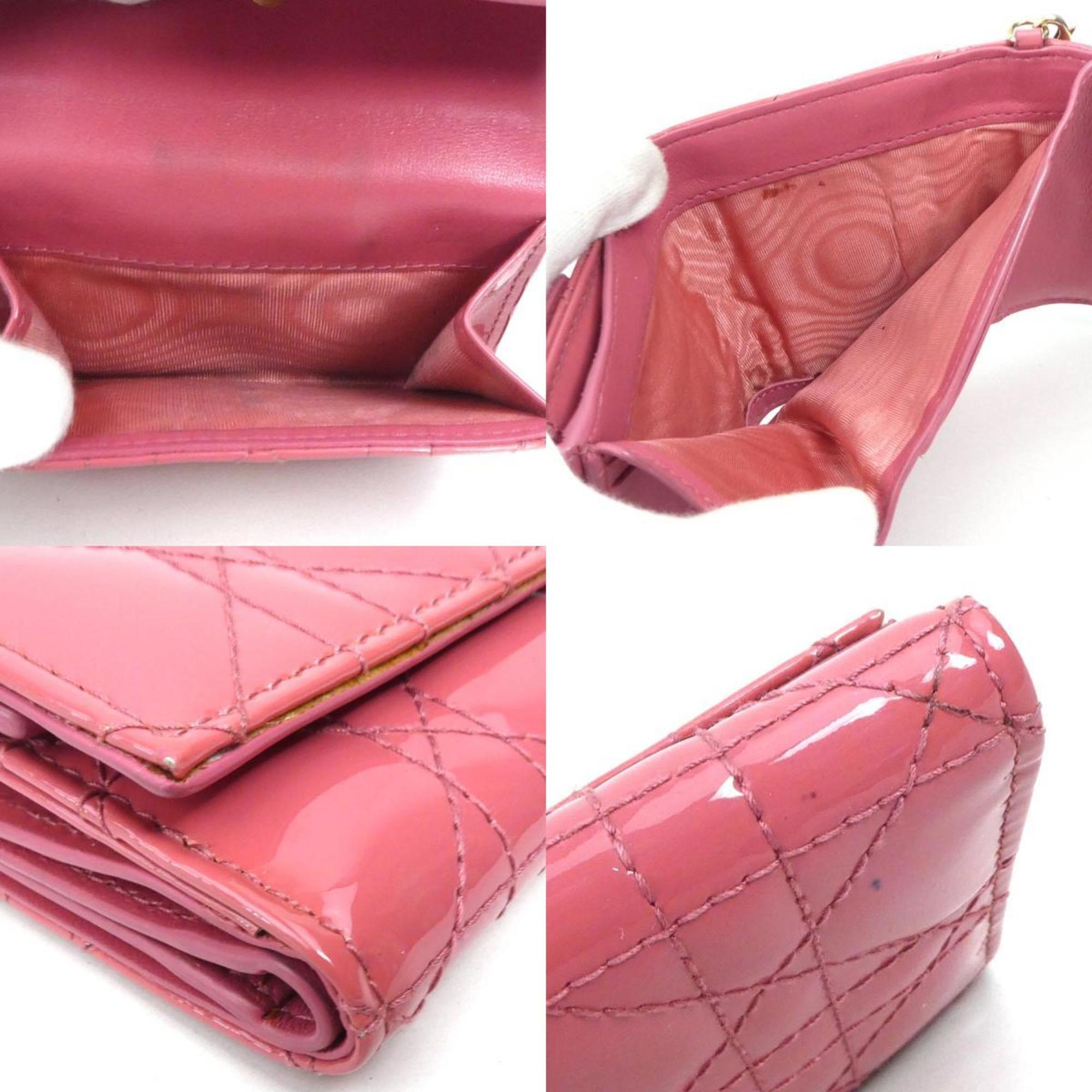 Christian Dior Tri-fold Wallet Patent Leather Pink Women's h30456i