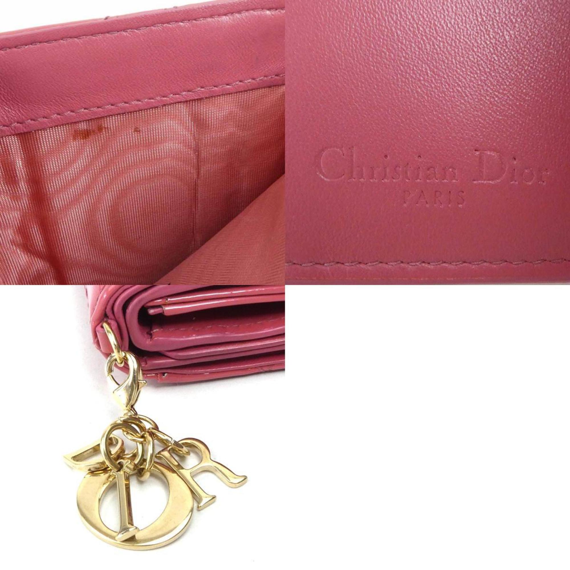 Christian Dior Tri-fold Wallet Patent Leather Pink Women's h30456i