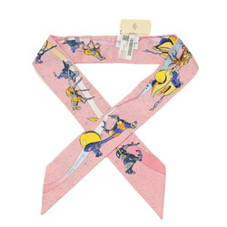 Hermes Twilly Space Derby Scarf Rose Blue Jaune 100% Silk