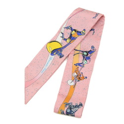 Hermes Twilly Space Derby Scarf Rose Blue Jaune 100% Silk