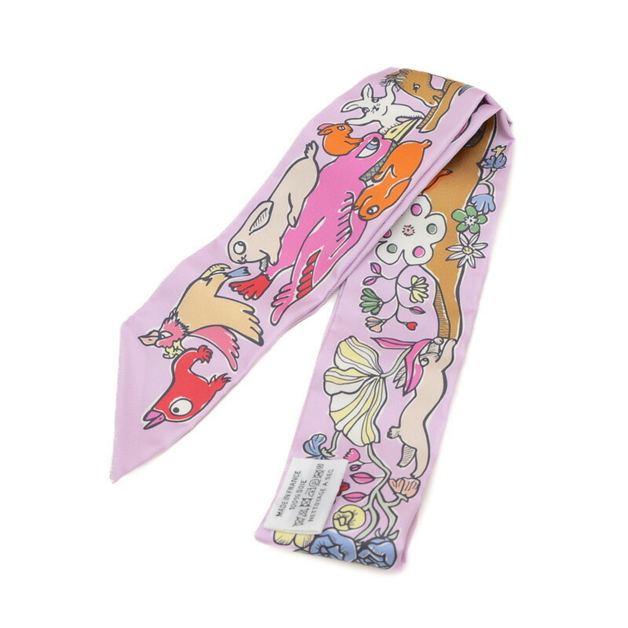 Hermes Twilly Scarf, Thousand and One Rabbits, Mille et Lapins, Purple, 100% Silk